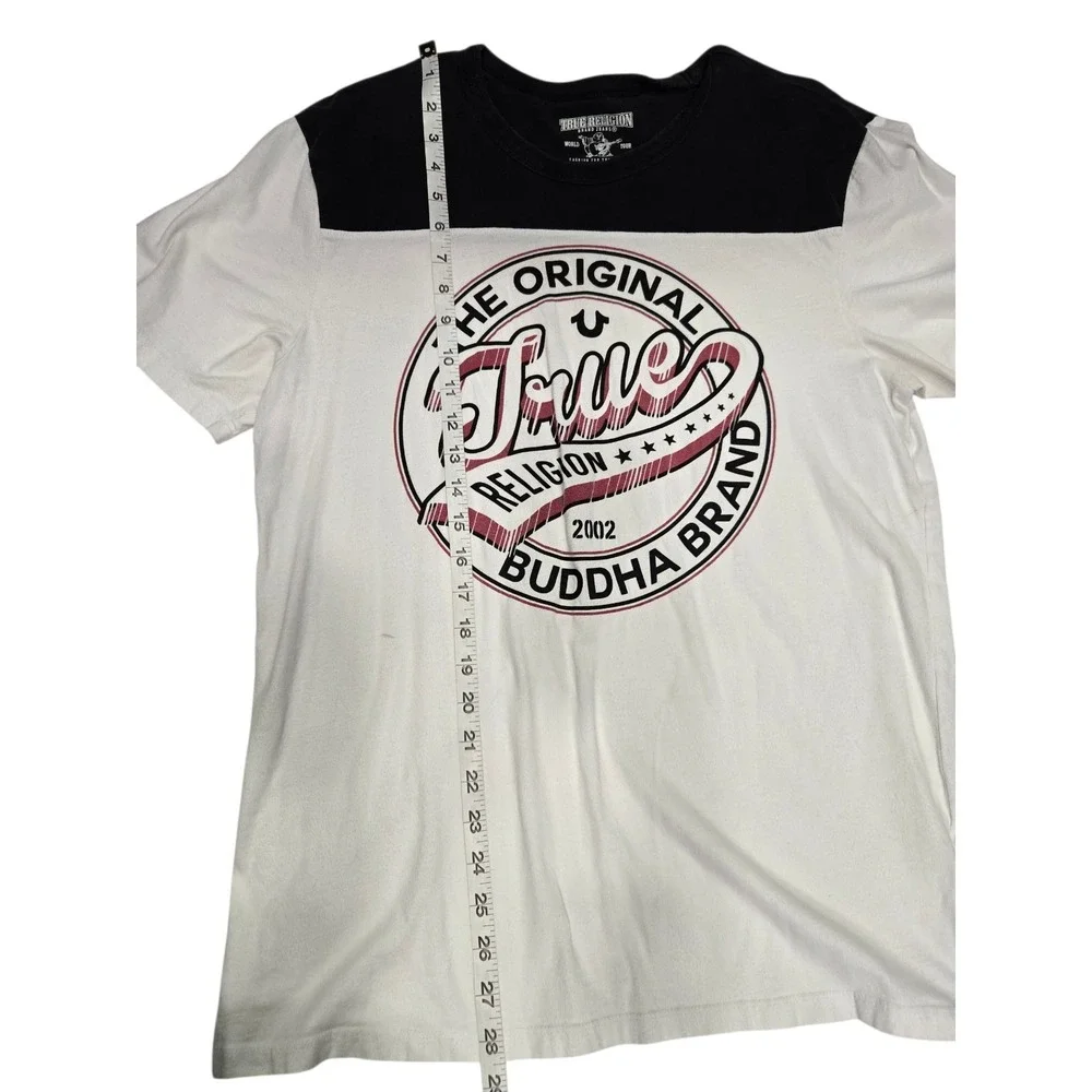 True Religion Men's Graphic T-Shirt Buddha Logo Colorblock Black White Size L